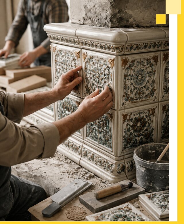 Изразцовые камины под ключ в Краснокаменске: проект и монтаж