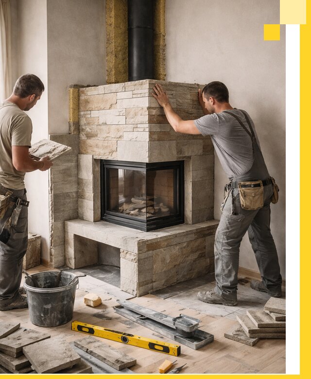 Угловые камины под ключ проект, монтаж и отделка в Краснокаменске