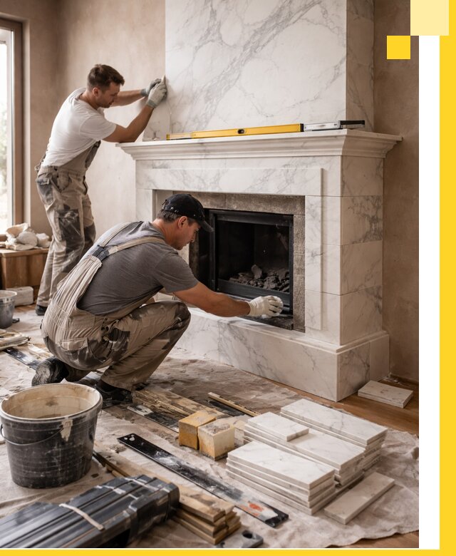 Отделка каминов в Краснокаменске качественные облицовочные работы