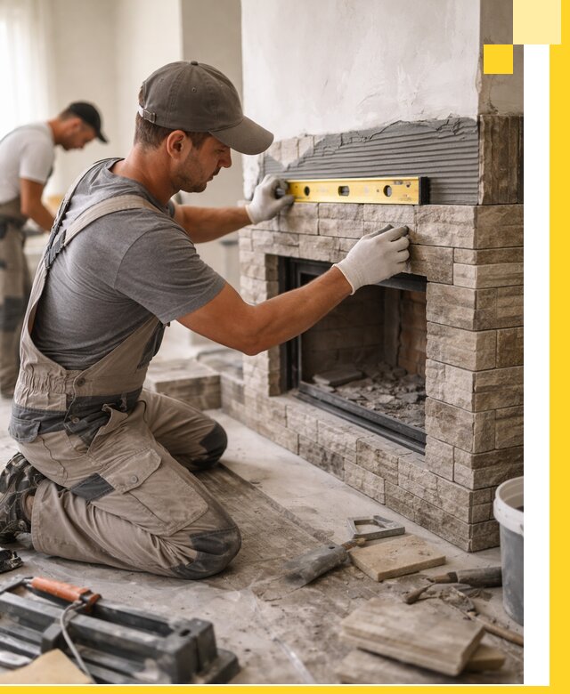 Облицовка каминов в Краснокаменске, монтаж и отделка натуральным камнем