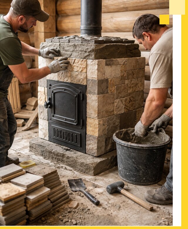 Облицовка банной печи под ключ в Краснокаменске: камень и плитка