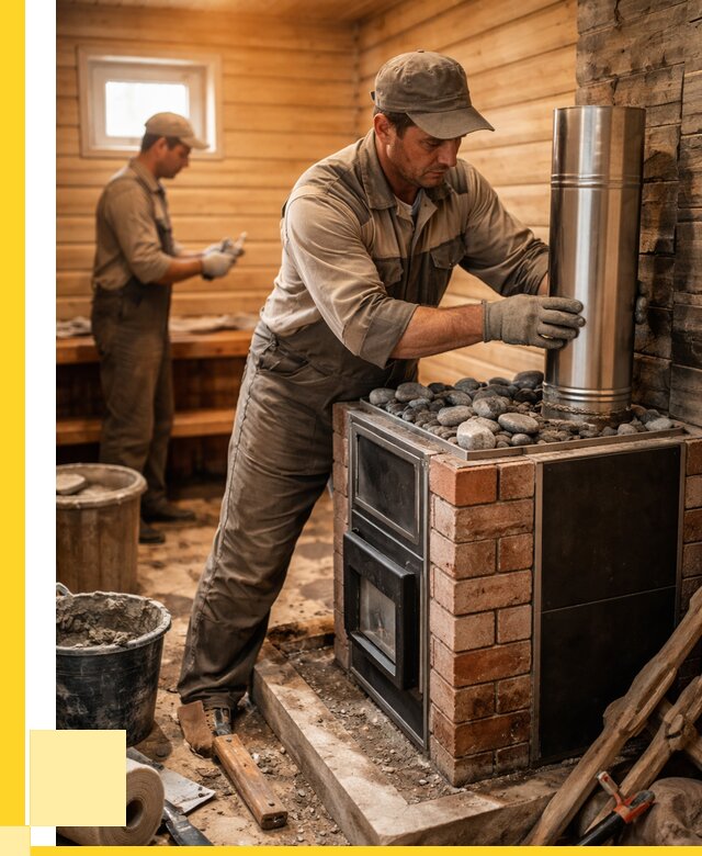 Монтаж печи в бане под ключ в Краснокаменске от 20442 р. | ЭриданКсн