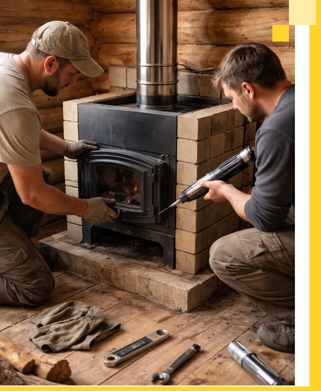 Монтаж и установка печи в бане под ключ с гарантией в Краснокаменске