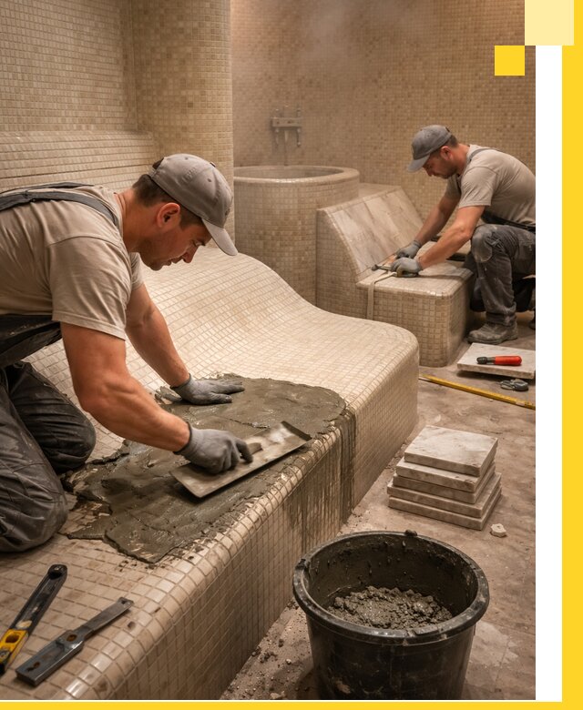 Лежаки для хамама под ключ в Краснокаменске, проект и монтаж