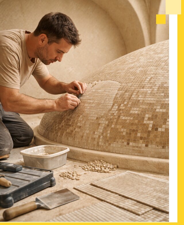 Профессиональная укладка мозаики для хамама под ключ в Краснокаменске